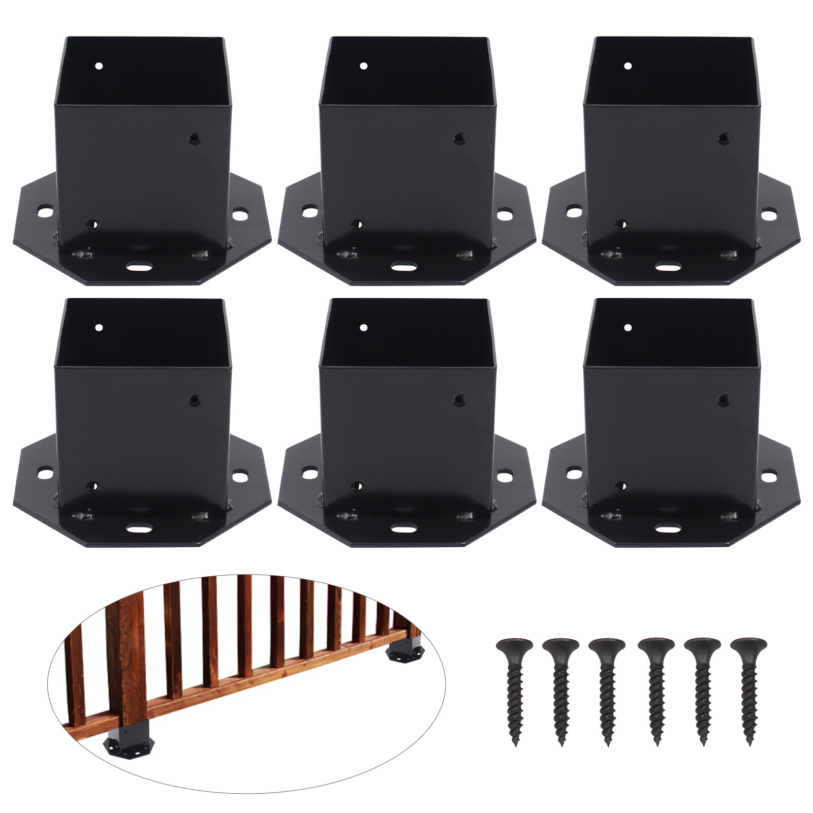 6 Packs Fence Post Support Bolt Down Post Brackets Metal Base 4 x 4