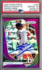 POP 1 PSA 10 PSA DNA 10 Autograph Ronald Acuna Jr Auto 2020 Prizm Purple Signed