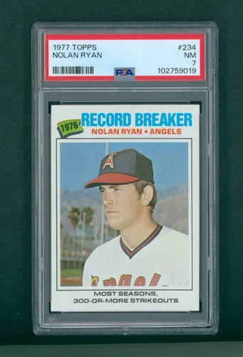 1977 Topps Baseball Card - #234 Nolan Ryan Record Breaker, PSA 7 NM