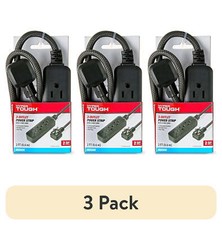 3 pack Hyper Tough 3-Outlet Power Strip with 2' Braided Cord Flat Plug 13A 125V