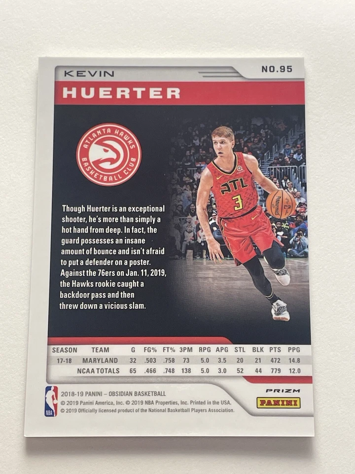 2018-19 Panini Obsidian Prizm Kevin Huerter Rookie #95 RARE SP RC - Image 2 of 2