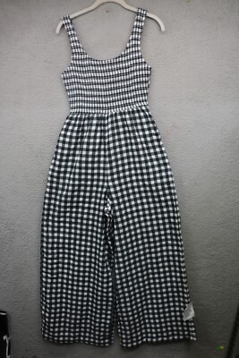 ASOS Design Stretch Smocked Tank Top Jumpsuit-Wide Legs-Gingham-Size 6-NWT