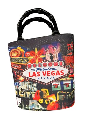 Vintage Las Vegas Purse Tote Bag Atlantic City Black Jack Poker Gambling Viva