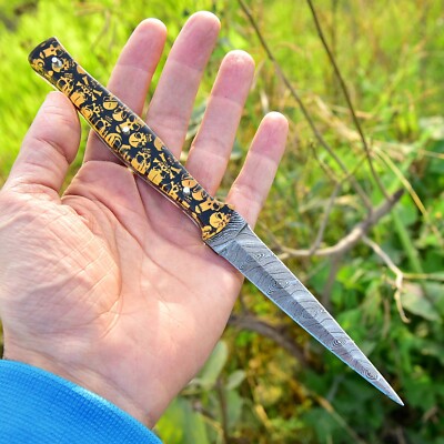 CUSTOM HANDMADE DAMASCUS STEEL HUNTING DAGGER DOUBLE EDGED BOOT KNIFE  -X114