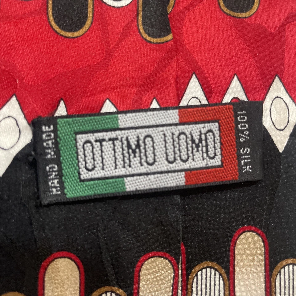 Ottimo Uomo 手工艺术装饰 100% 真丝领带黑色红色面霜 — 第 3/4 张图片