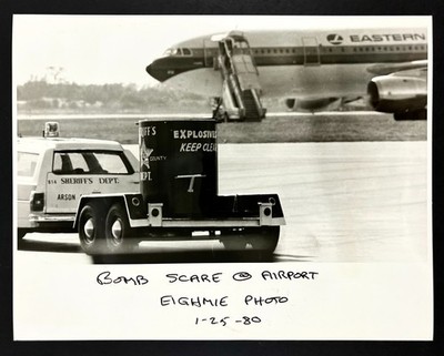 1980 Bomb Threat Scare FL Airport Eastern Airlines Plan Sheriffs Truck VTG Photo