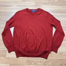 Polo Ralph Lauren Sweater Mens Small Red Merino Wool V Neck Knit Pullover Logo