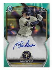 MIKE BOEVE 2023 MLB Bowman Chrome RC AQUA WAVE REFRACTOR AUTO #014/199 Brewers