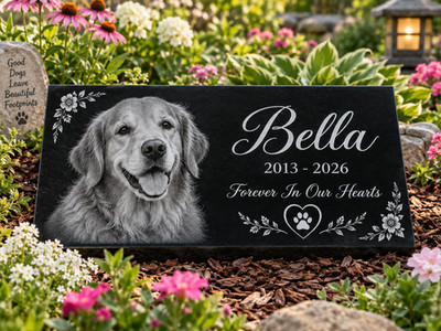 Engraved Granite Memorial Stone Personalized Photo Pet Human Grave Marker dog