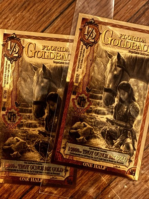 #ad 2 Florida 1 2 Goldbacks 2025 Alpha Gold Note 1 2000th Troy oz 24kt Goldback $14.50