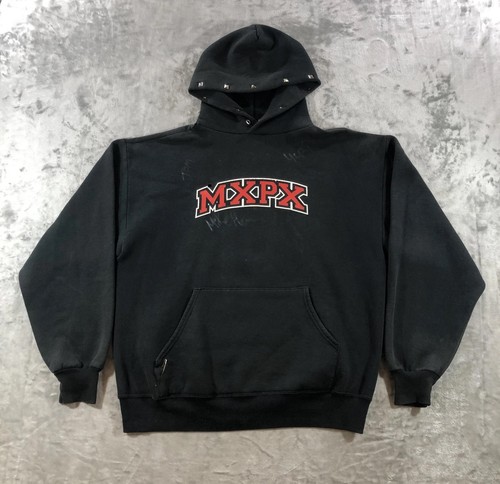 Vintage MXPX Hoodie Mens Large Black Left Coast Punk Studded Fleece Sweatshirt