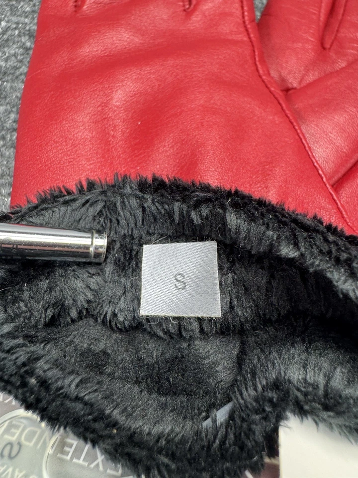 Guantes de cuero rojo Charter Club con forro de piel sintética negra - pequeños - NUEVO Foto 4 de 4