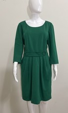 Tahari Green Stretch Knit 3/4 Sleeve V-Neck Pocket Fit & Flare Dress Sz 14