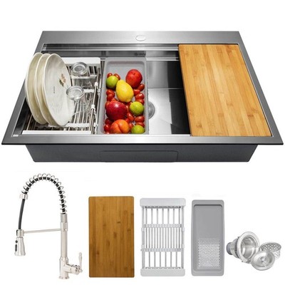 AKDY Handmade All-in-One Top mount SS 33 in. x 22 in. Single Bowl Kitchen Sink