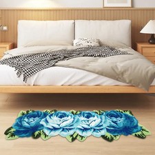 Modern Flower Rug Mat, Anti-slip Carpet Washable Floor Mat Blue&Green 65*23.6in