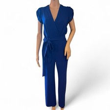 Diane von Furstenberg Wrap Jumpsuit Size 0 Cobalt Blue WIDE LEG Belted BOHO