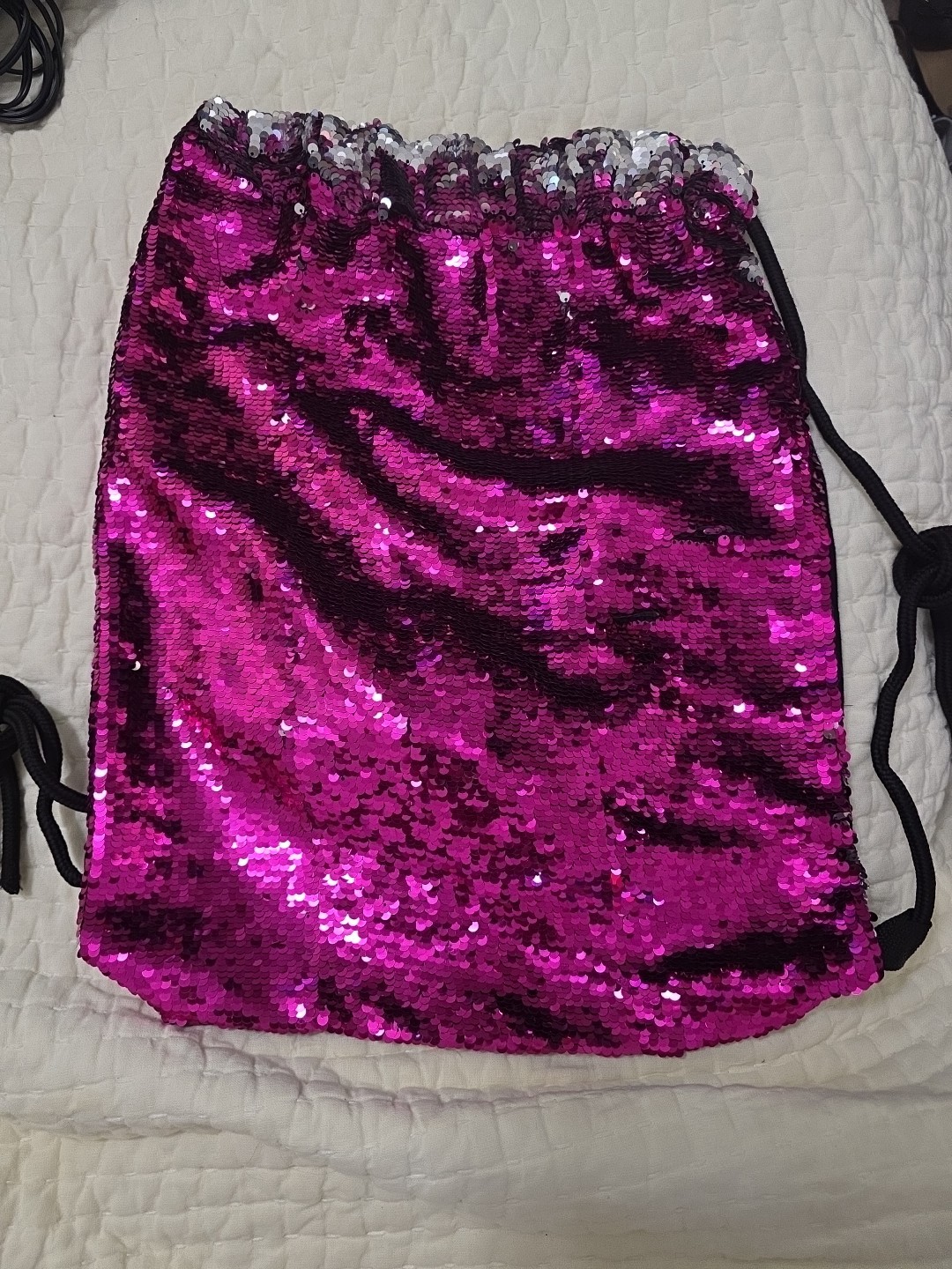 Pink Silver Sequin Drawstring Backpack  Flip Reve… - image 2