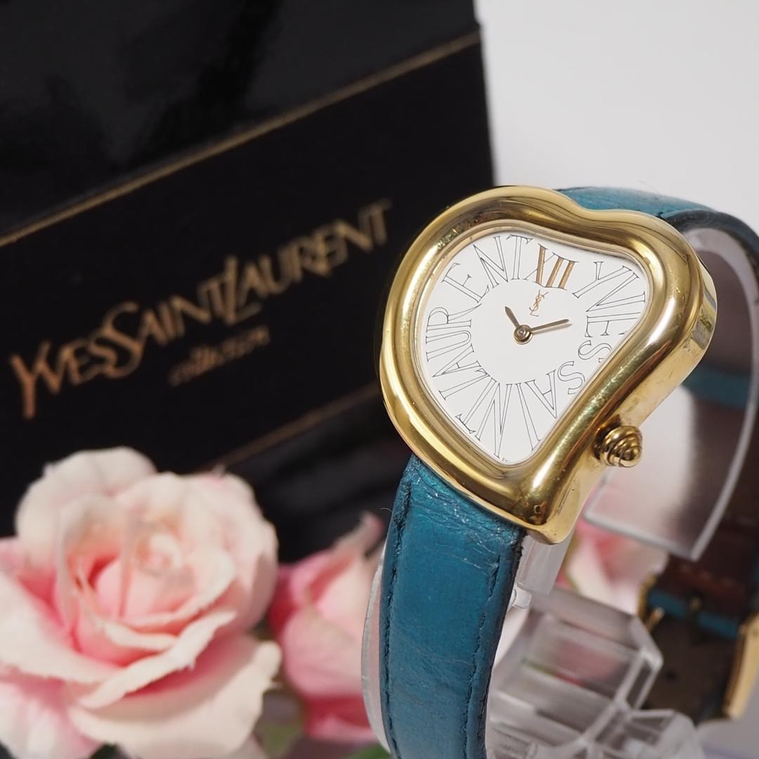 Orologio Vintage Yves Saint Laurent Cuore Turchese e Oro 31mm Donna Quarzo