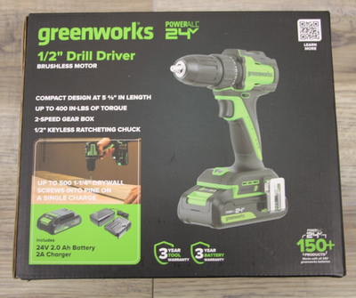 #ad Greenworks POWERALL 24V Cordless Brushless Drill Driver with 2Ah Battery Charger $47.99