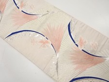 7596135: JAPANESE KIMONO / ANTIQUE FUKURO OBI / SILK / WOVEN CRANE  ORCHID