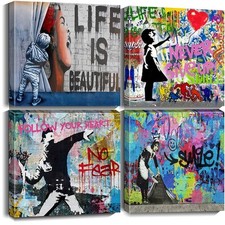 Banksy Canvas Wall Art Artwork Graffiti Street Print Pictures for Bedroom Liv...