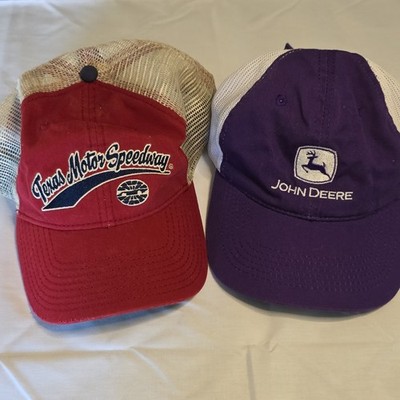 John Deere SMI Properties Trucker Hats Red Purple Mesh Back Texas Motor Speedwa 