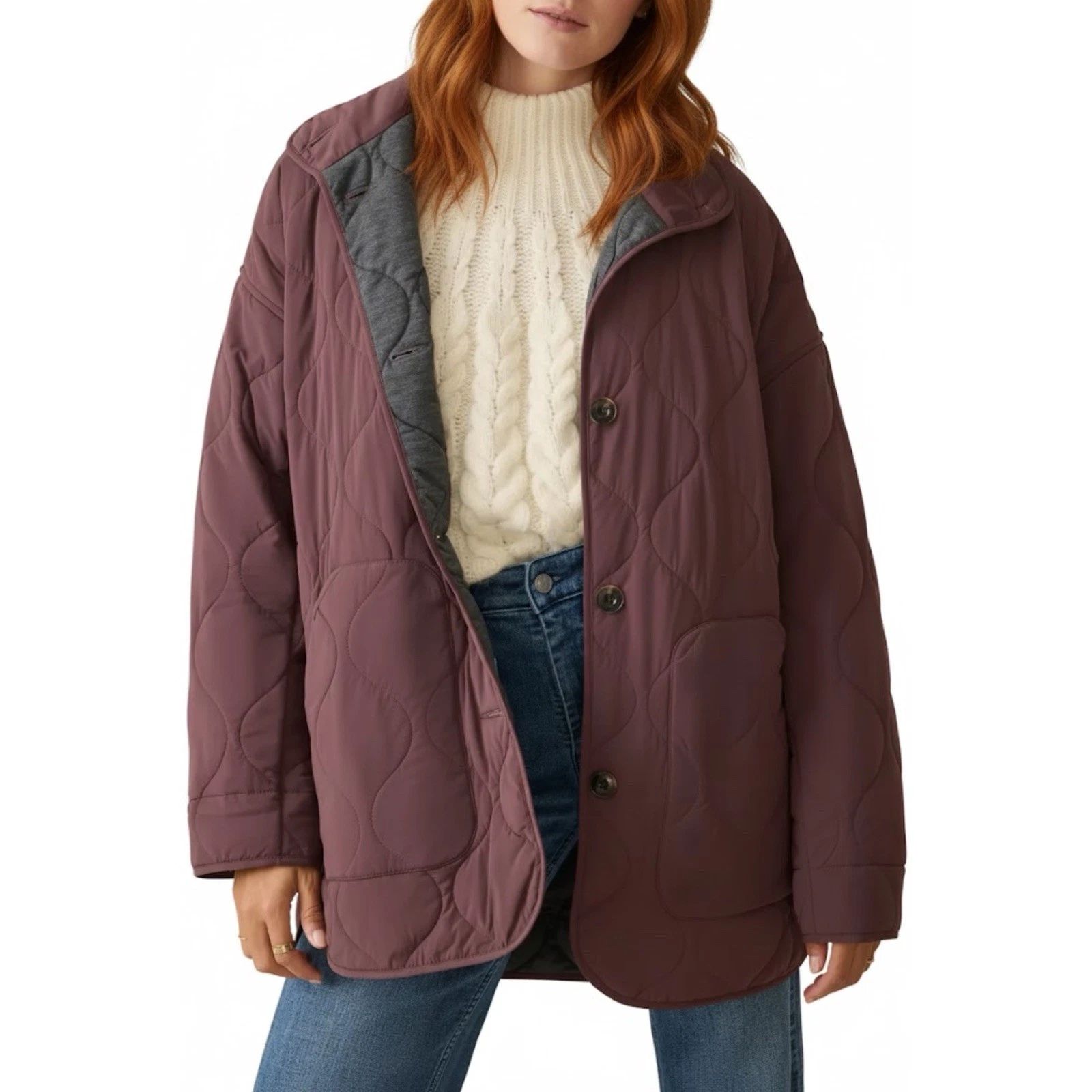 Faherty Horizon Series Quilted Jacket Outdoor Medium Huckleberry Burgundy NWT