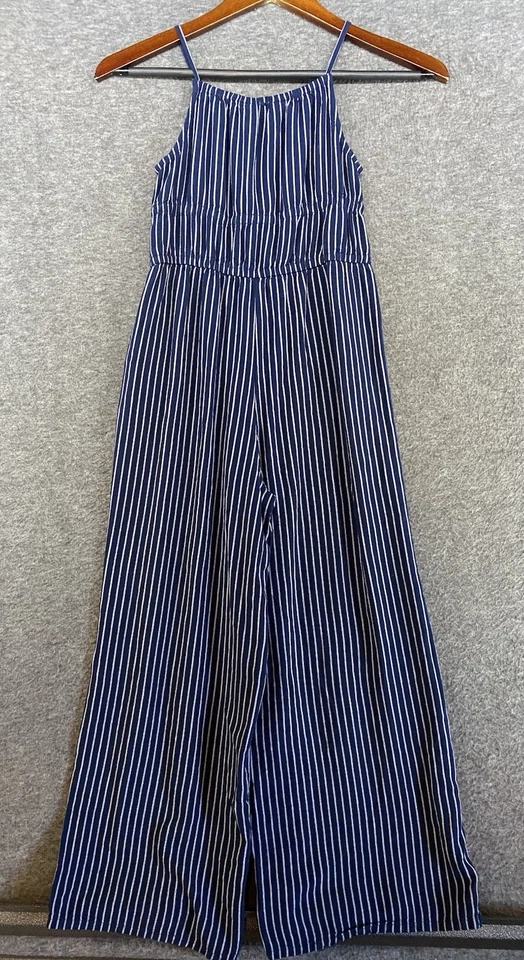 H&M Girls Youth Sleeveless Navy Blue & White Striped Pants Romper Size US 12 - Image 2 of 4