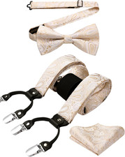 Suspenders for Men Paisley Floral Bow Tie Suspender Pocket Square Sets Adjustabl