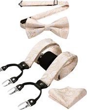 Suspenders for Men Paisley Floral Bow Tie Suspender Pocket Square Sets Adjustabl