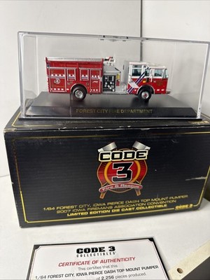 LNIB Code 3 Forest City, Iowa Pierce Dash Top Mount Pumper, 1/64th Scale #12897
