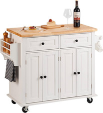 Kitchen Island Cart with Solid Wood Top, 35.4" Width Mobile Carts with Storage C