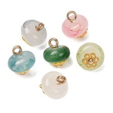 60pcs Handmade Lampwork Pendants, Glass Rondelle Charms with Alloy Findings DIY