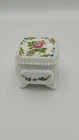 Vintage Westmoreland Milk Glass Trinket Box  Painted Floral Roses