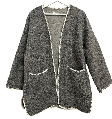 New Collection Cardigan Womens XL-1X Gray Boucle Open Front Made Italy Jacket