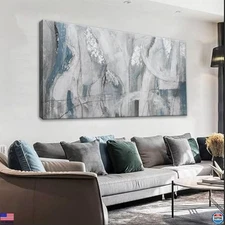 Abstract Wall Art Canvas 20"x40" Modern Blue White Fantasy Decor for Home