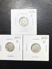 (3 Coins) 1956 1957 1958 D Mints Silver Roosevelt Dimes