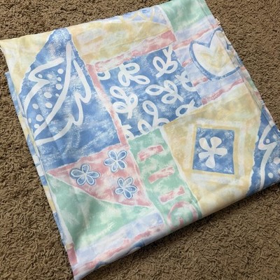 Vintage 90s Pastel Floral Geometric Shower Curtain Cottagecore Whimsy Granny USA