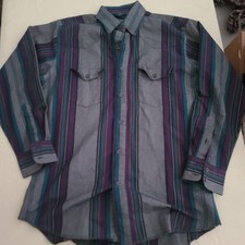 VTG Wrangler Gold Multicolor Striped Western Button Down LS Shirt Size 15.5 33