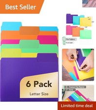 File Folders, 1/3 Cut Tab, 6 Pack, Assorted Colors, Letter Size, Colored File...