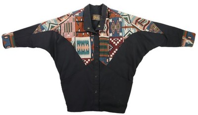 VTG 90s David James USA Women s L XL Black Aztec Navajo Fleece Lined Jacket Coat