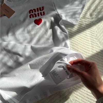 NWT Miu Miu White Logo Heart T-Shirt M | eBay