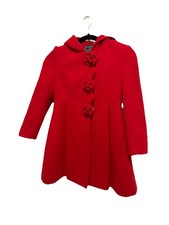Vintage Rothschild girl' red wool-blend coat featuring rose-shaped buttons sz 7