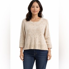 J Jill crewneck pullover sweater Heather cream brown Medium petite NWT