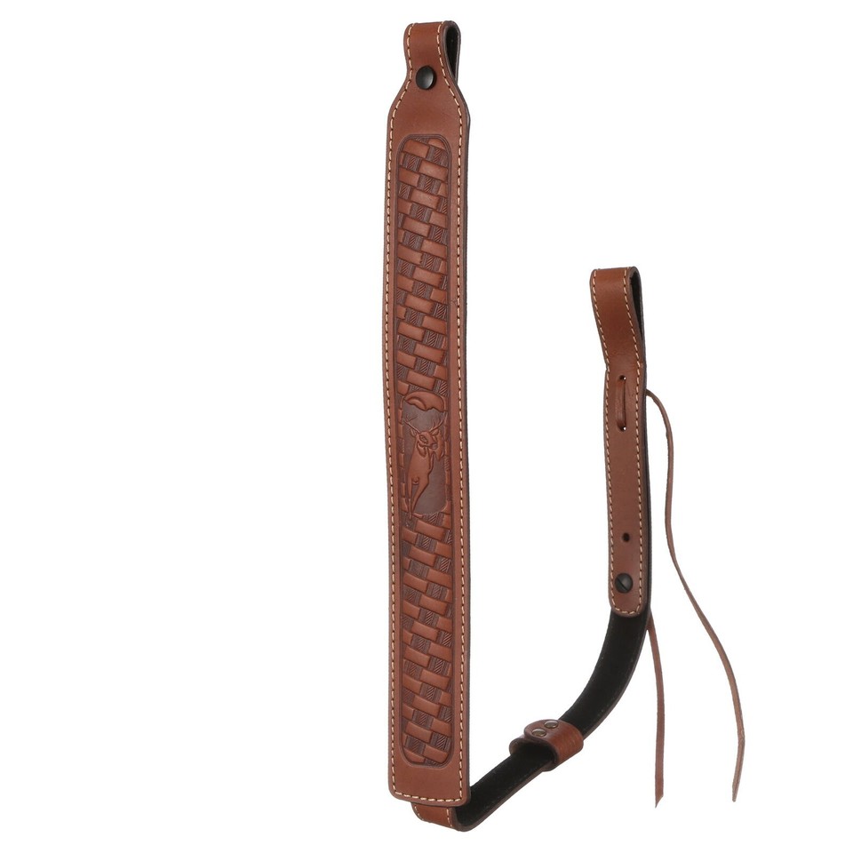 Saddle Mate Basket Weave Brown Leather Gun Rifle Sling with Basket