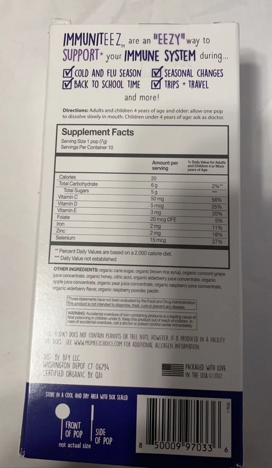 3x Immuniteez Orgánico Apoyo Inmunológico 10 Pops Orgánico Miel Saúco 10/24 LEER Foto 3 de 4