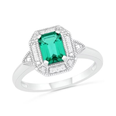 1.00Ct Green Emerald Simulated Diamond Bridal Halo Ring 14k White Gold Plated