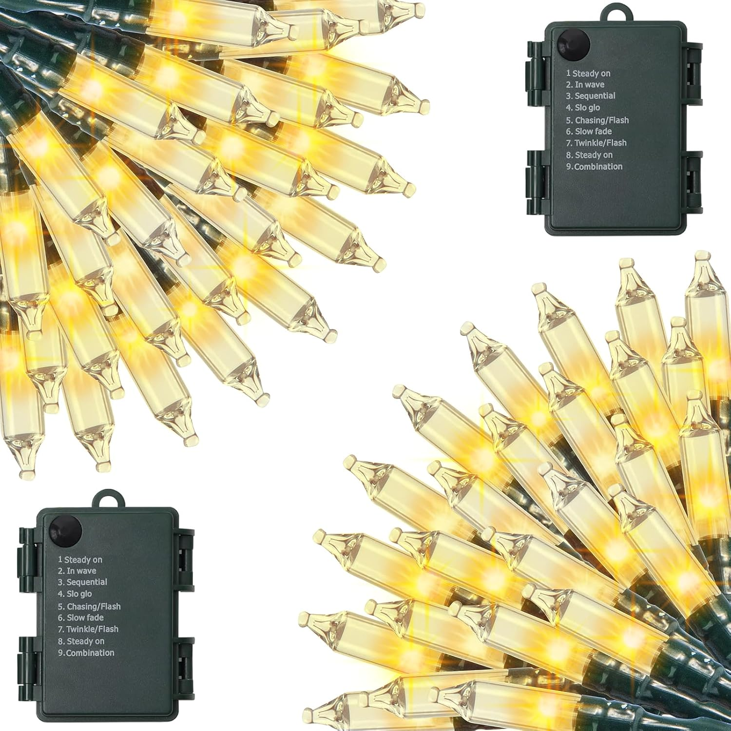 2 Pack 23Ft 70 LED Battery Operated Waterproof Mini Christmas String Lights