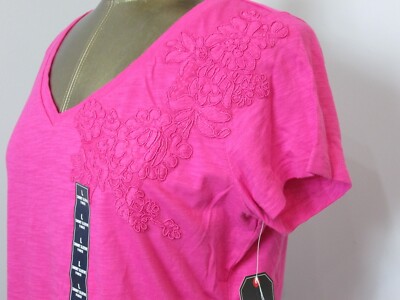 のの NWT St Johns Bay Pink V-Neck Shirt Womens Size L Chest 38