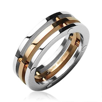 Triple Band Silver and Rose Gold IP Stainless Steel Wedding Ring
